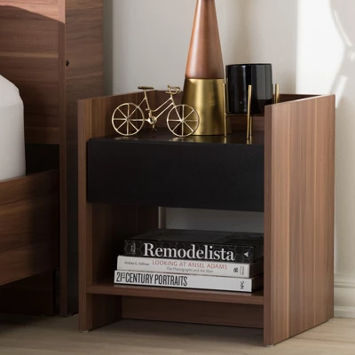 Vanda Modern And Contemporary Two - Tone Wood 1 - Drawer Nightstand - Brown - Baxton Studio - Image 4