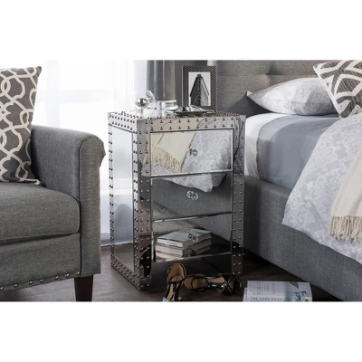 Azura Nightstand Bedside Table Silver - Baxton Studio