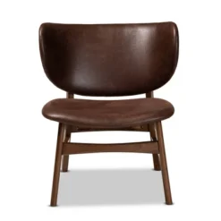 Marcos Faux Leather And Wood Living Room Accent Chair Dark Brown/Walnut Brown - Baxton Studio