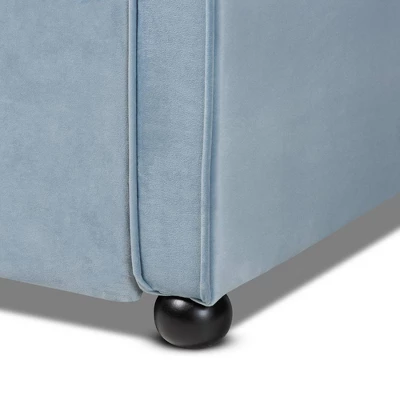 Twin Freda Velvet Tufted Daybed With Trundle Light Blue - Baxton Studio - Image 6