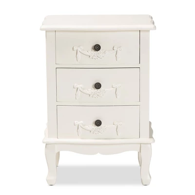 Callen Wood 3 Drawer Nightstand White - Baxton Studio - Image 3