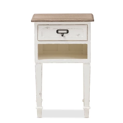 Dauphine 1 Drawer Provincial Style Oak And Distressed Finish Wood Nightstand White - Baxton Studio - Image 2