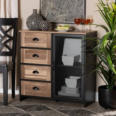 Connell Two-Tone Wood And Metal Sideboard Buffet Natural Brown/Black - Baxton Studio - Image 7