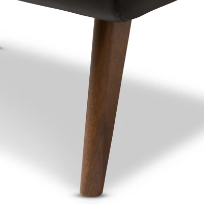 Baxton Studio Annetha Mid Century Modern Walnut Finished Wood Faux Leather Upholstered Ottoman Black - Image 4