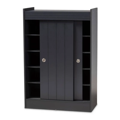 2 Door Leone Finished Wood Entryway Shoe Storage Cabinet Black - Baxton Studio - Image 8