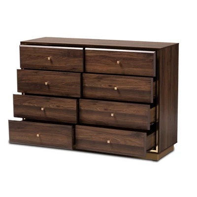 Cormac Wood And Metal 8 Drawer Dresser Walnut Brown/Gold - Baxton Studio