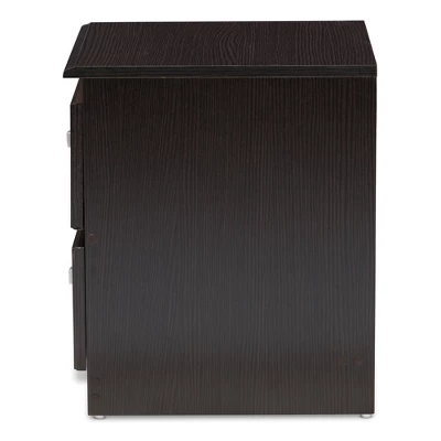 Carine Modern And Contemporary Finished 2 Drawer Nightstand Dark Brown - Baxton Studio - Image 3