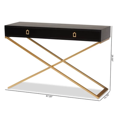 Madan Wood And Metal 2 Drawer Console Table Black/Gold - Baxton Studio - Image 9