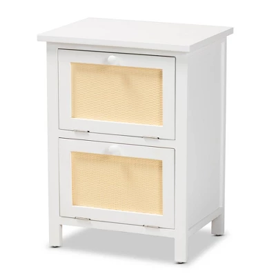Sariah Wood Rattan 2 Door Nightstand White - Baxton Studio - Image 3