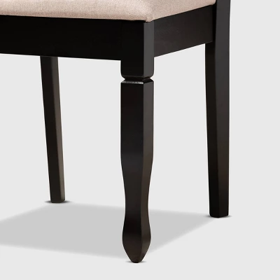 7pc Reneau Upholstered Wood Dining Set Sand Brown/Espresso - Baxton Studio - Image 4