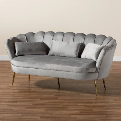 Genia Velvet Fabric Upholstered And Metal Sofa Gray/Gold - Baxton Studio - Image 10