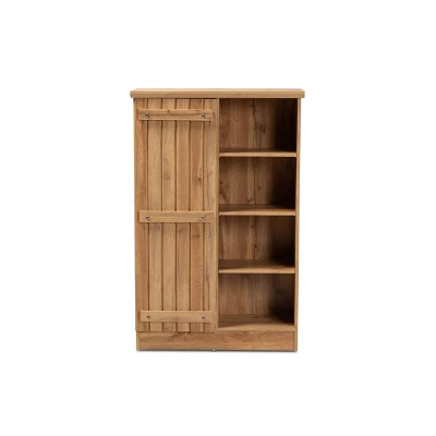 1 Door Eren Farmhouse Natural Wood Shoe Cabinet Brown - Baxton Studio - Image 2