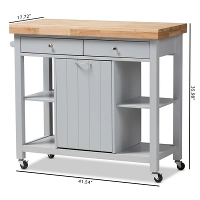 Hayward Coastal And Farmhouse Natural Wood Kitchen Cart White, Light Brown - Baxton Studio - Image 4