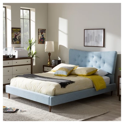 Hannah Mid - Century Modern Fabric Platform Bed - Queen - Baxton Studio - Image 4