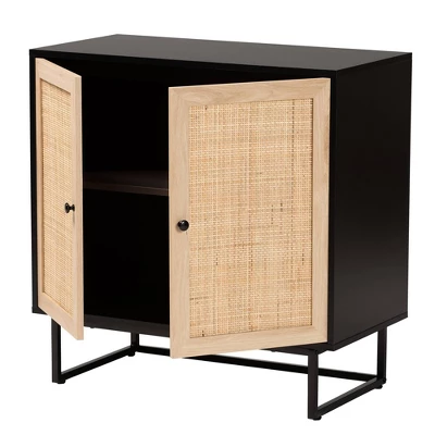 Declan Wood And Natural Rattan 2 Door Storage Cabinet Espresso Brown/Black - Baxton Studio - Image 2
