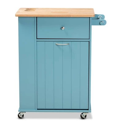 Liona Sky Wood Kitchen Storage Cart Blue/Natural - Baxton Studio - Image 2