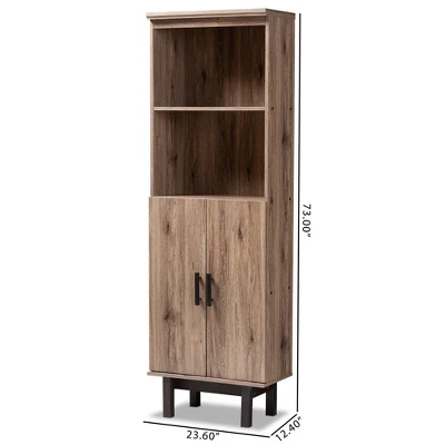 73" 2 Door Arend Two-Tone Wood Bookshelf Brown - Baxton Studio - Image 4