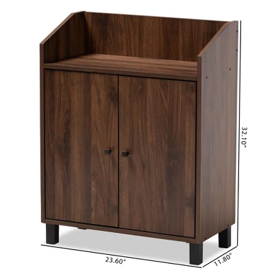 Rossin Walnut Finished 2 Door Wood Entryway Shoe Storage Cabinet With Open Shelf Brown - Baxton Studio - Image 4