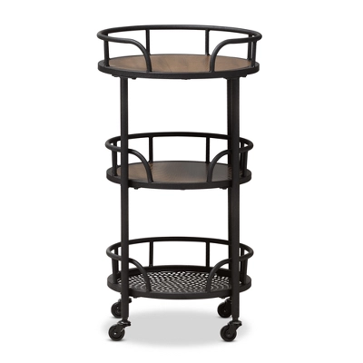 Bristol Rustic Industrial Style Metal And Wood Mobile Serving Cart - Brown - Baxton Studio
