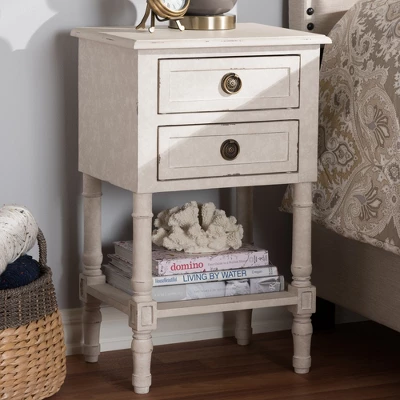 Lenore Country Cottage Farmhouse 2 Drawer Nightstand White - Baxton Studio - Image 7
