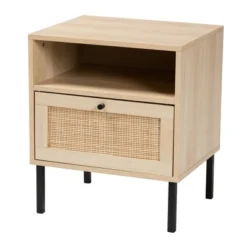 Caterina Wood And Natural Rattan 1 Door End Table Natural Brown/Black - Baxton Studio