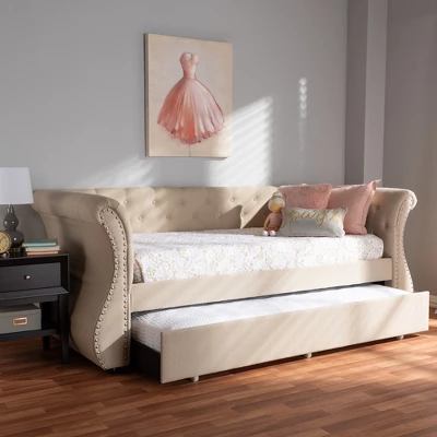 Twin Cherine Classic And Contemporary Fabric Upholstered Daybed With Trundle Beige - Baxton Studio - Image 8