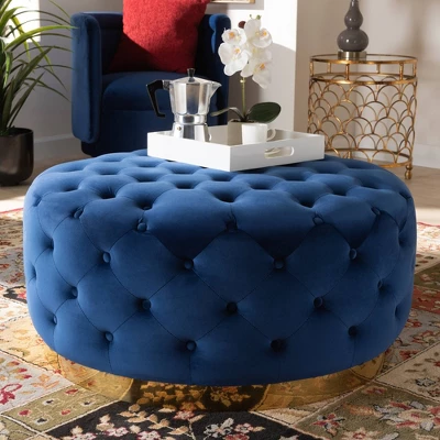 Sasha Velvet Upholstered Cocktail Ottoman Royal Blue/Gold - Baxton Studio - Image 3