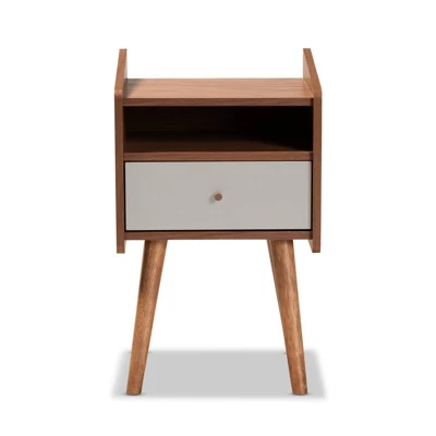 Elario Wood 1 Drawer Nightstand White/Walnut/Brown - Baxton Studio - Image 2