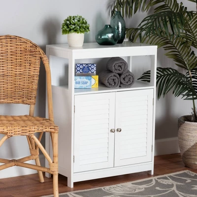 Rivera Wood And Metal 2 Door Bathroom Storage Cabinet White/Silver - Baxton Studio - Image 3