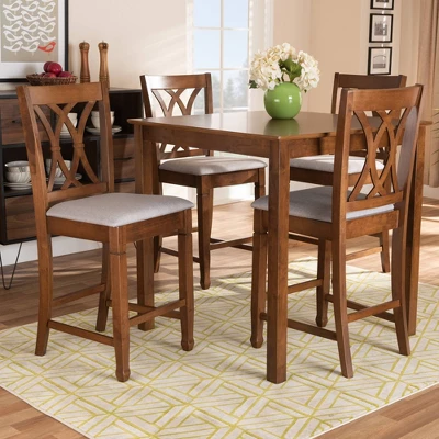 5pc Reneau Upholstered Wood Pub Counter Height Dining Set Gray/Walnut - Baxton Studio - Image 6