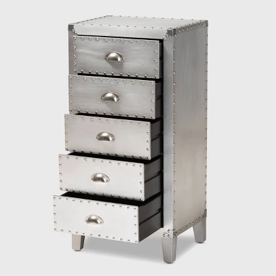 Carrel Metal 5 Drawer Accent Chest Silver - Baxton Studio