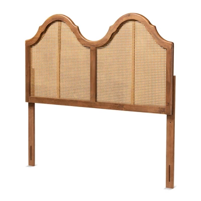 Hazel Vintage Wood And Synthetic Rattan Arched Headboard Walnut - Baxton Studio - Image 8