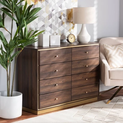 Cormac Wood And Metal 8 Drawer Dresser Walnut Brown/Gold - Baxton Studio - Image 7