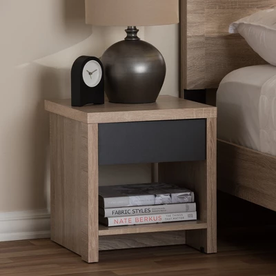 Jamie Modern And Contemporary Two - Tone Wood 1 - Drawer 1 - Shelf Nightstand - Brown - Baxton Studio - Image 5