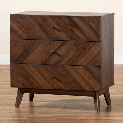 Hartman Wood 3 Drawer Storage Chest Walnut Brown - Baxton Studio - Image 8