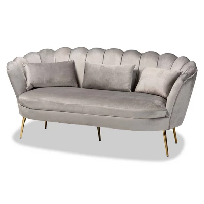 Genia Velvet Fabric Upholstered And Metal Sofa Gray/Gold - Baxton Studio - Image 3