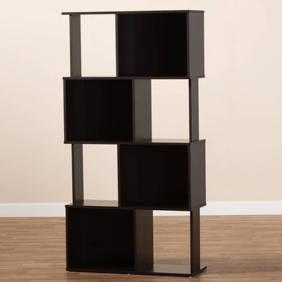 61.42" Riva Geometric Wood Bookshelf Dark Brown - Baxton Studio - Image 4
