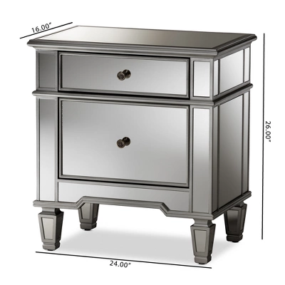 Sussie Hollywood Regency Glamour Style Mirrored 2 - Drawer Nightstand - Baxton Studio - Image 4