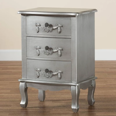 Callen Brushed Wood 3 Drawer Nightstand Silver - Baxton Studio - Image 8