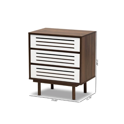 3 Drawer Meike Two-Tone Wood Nightstand Walnut/White - Baxton Studio - Image 8