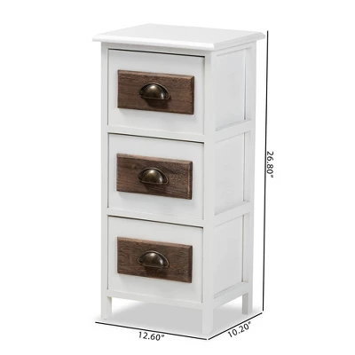 Fanning Two-Tone Wood 3 Drawer Storage Unit White/Brown - Baxton Studio - Image 8