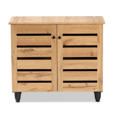 Gisela Wood 2 Door Cabinet Oak Brown/Black - Baxton Studio - Image 2
