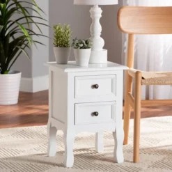 Caelan Wood 2 Drawer Nightstand White - Baxton Studio