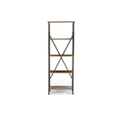 74.25" Lancashire Wood & Metal Bookcase Brown - Baxton Studio - Image 2