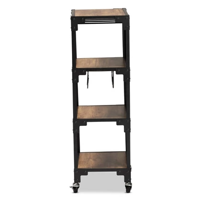4 Tier Victor Wood And Metal Mobile Wine Cart Walnut/Black - Baxton Studio - Image 2