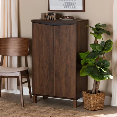 Talon Two-Tone Wood 2 Door Shoe Storage Cabinet Walnut Brown/Dark Gray - Baxton Studio - Image 7