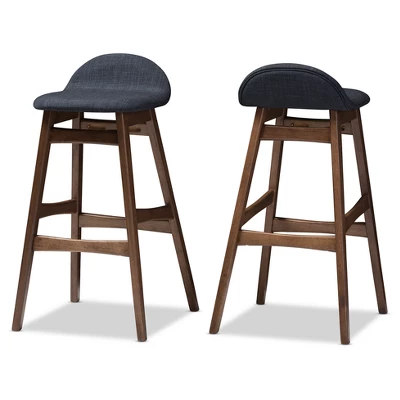 2pc 30" Fabric Upholstered Wood Finishing Barstool Dark Blue - Baxton Studio