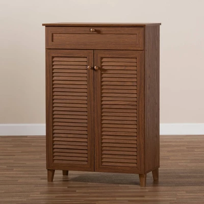Shelf Wood Shoe Storage Cabinet With Drawer Coolidge Brown - Baxton Studio - Image 8