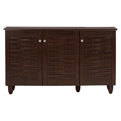 Winda Modern And Contemporary 3-Door Wooden Entryway Shoes Storage Cabinet - Dark Brown - Baxton Studio