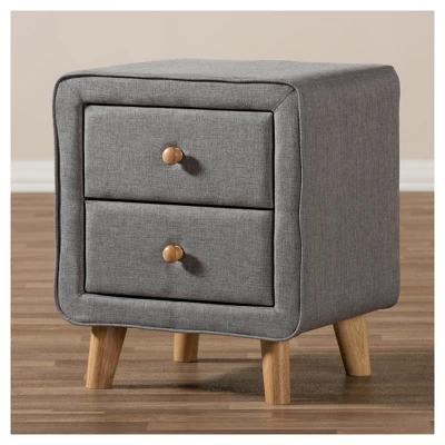 Jonesy Mid - Century Fabric Upholstered 2 - Drawer Nightstand - Gray - Baxton Studio - Image 4